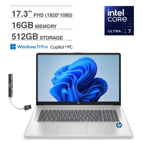 HP - AI BE6J9UA#ABA Laptop, Ultra 7-255U, 16GB, 512GB SSD, 17.3 FHD (1920x1080), Win 11 Pro - Natural Silver-Front_Standard 