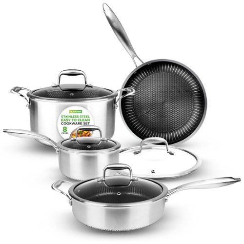 NutriChef - 8-Piece Triply Cookware Set, Non-Stick Coating, Pots & Pans with Lids (NC3PLY8Z) - Stainless Steel-Front_Standard 