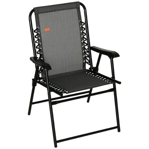 Resenkos - Patio Folding Chair, Outdoor Bungee Sling Chair w/ Armrests, Portable Lawn Chair, Alloy Steel - Gray-Front_Standard 