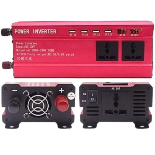 Stock Preferred - 5000W Modified Sine Wave Power Inverter with 3 Outlets, 4 USB Ports, and LED Display – 12V to 110V - Red-Front_Standard 