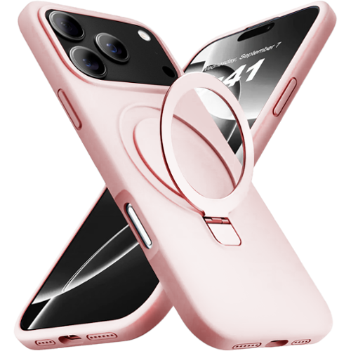 Entronix - Magnetic iPhone 17 Pro Case - Soft-Touch Liquid Silicone with Built-in Stand - Pink-Front_Standard 