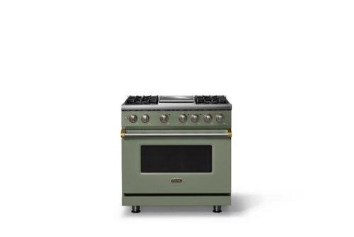 Viking - 36"W. Pro5S 5.6 Cu. Ft. Freestanding Self-Clean Sealed 4B Dual Fuel Convection Range/Grdl-Eucalyptus/Brushed Brass - Eucalyptus
