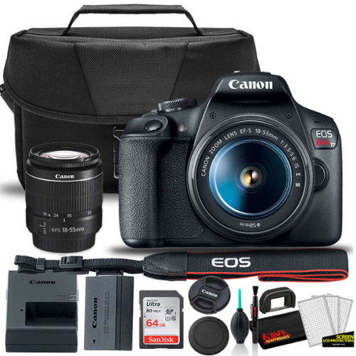 Canon - EOS Rebel T7 DSLR Camera with 18-55mm Lens Starter Bundle + Includes: EOS Bag + Sandisk Ultra 64GB Card + Clean - Black-Front_Standard 