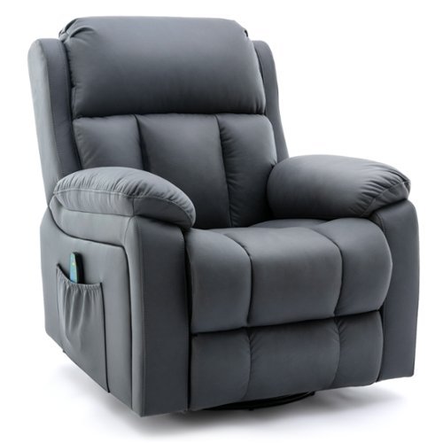 U-HOMY - Power Swivel Glider Recliner with Heat and Massage, 360° Rotation and Convenient Side Pocket for Living Room - Bluish Gray-Front_Standard 
