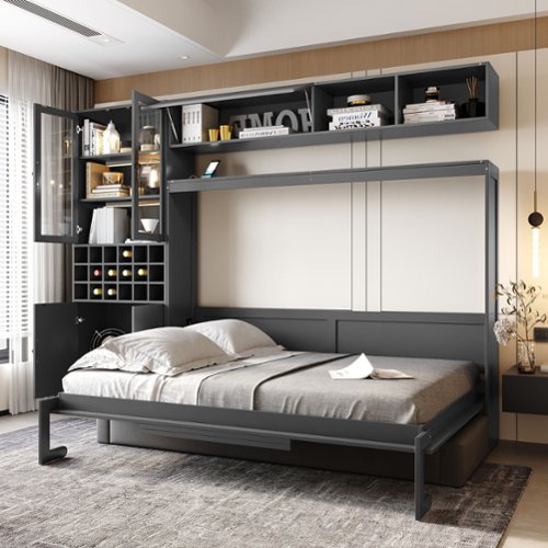 Anysun - Full Size Murphy Bed Wall Bed with Sofa , Shelves USB & Light - Gray-Front_Standard 
