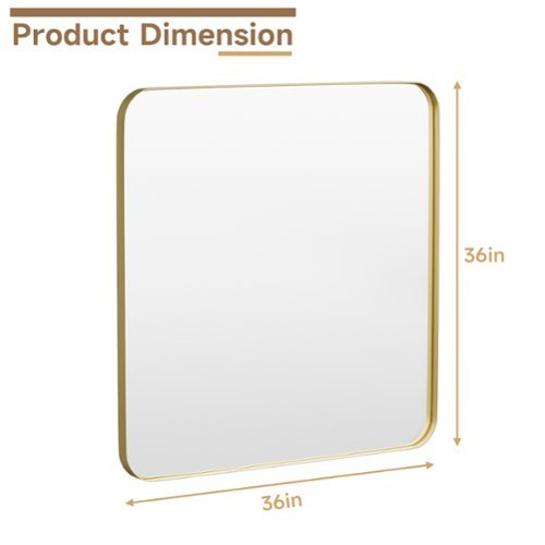 LOVMOR Tempered Glass Rounded Rectangle Framed Wall-Mounted Bathroom Vanity Mirror - 36 x 36 - Gold BUY IN MIDDLE EAST