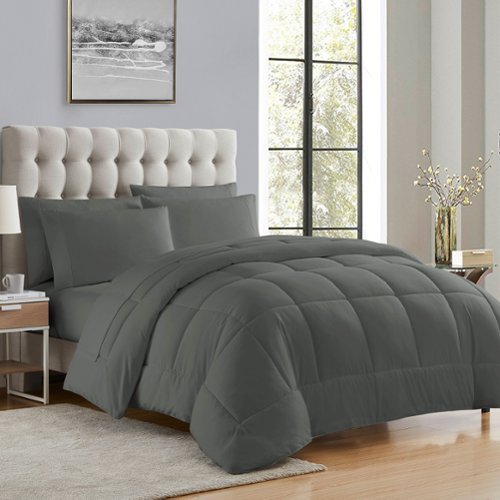 Sweet Home Collection - All Season Reversible Bed-in-A-Bag Solid Color Comforter & Sheet Set, Queen - Gray-Front_Standard 