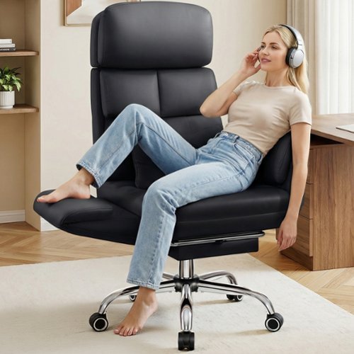 Brick Attic - 500LBS Leather Executive Office Chair, Reclining Swivel Criss Cross Chair with Armrests, High Back and Lumbar Support - Black-Front_Standard 