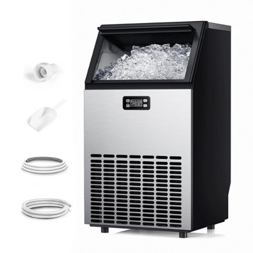 SIMZLIFE - 100lbs/24H Commercial Ice Maker - Stainless Steel Under Counter Model, 15.55in W x 31.5in H - Black silver color scheme-Front_Standard 