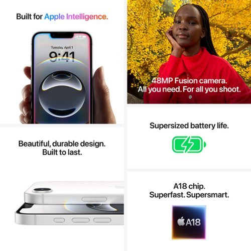 Apple iPhone 16e 128GB Apple Intelligence (Unlocked) White MD0W4LL