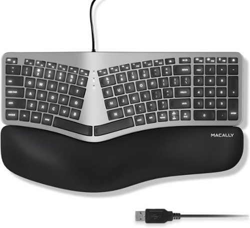 Macally - Wired Ergonomic Keyboard for Mac - Compatible Backlit Apple Keyboard with Wrist Rest (Curved for Comfort) - Black/Silver-Front_Standard 