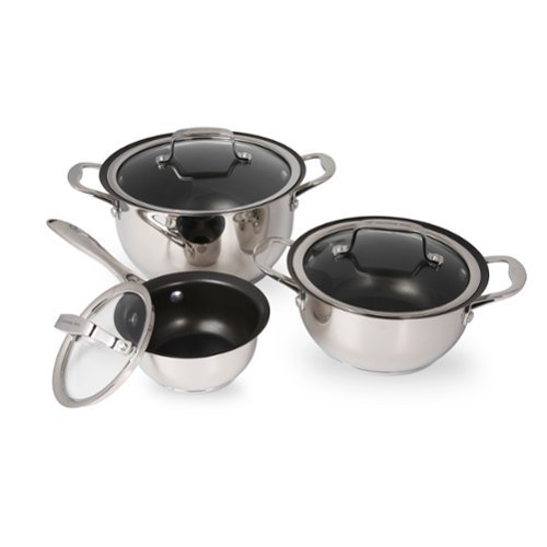 Wolfgang Puck - 6-Piece Pots and Pan Set; Scratch-Resistant Non-Stick Cookware - Stainless Steel-Front_Standard 
