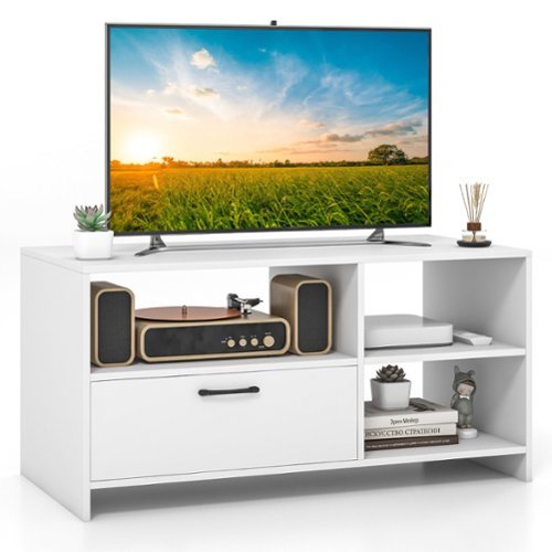 Costway - TV Stand Modern Media Console Table w/ Drawer & 3 Compartments for TVs up to 50'' - White