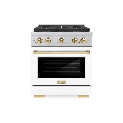 ZLINE - Autograph 30 in. 4.2 cu. ft. Freestanding Paramount Dual Fuel DuoPro Range in Satin Steel w/ White & Gold Accents - White Matte-Front_Standard 