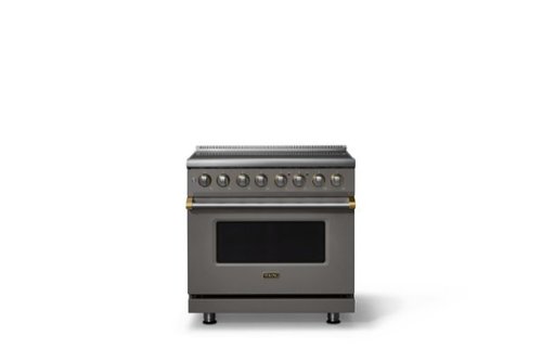 Viking - 36 in. Wide 6 Elements Pro 5 Series 5.6 Cu.Ft. Freestanding Induction Convection Range with Brushed Brass Trim - Damascus Gray