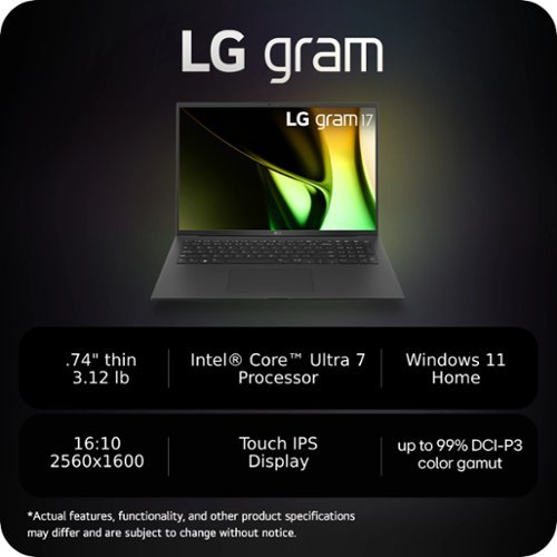 LG  gram 17 Laptop - Intel Evo Platform Intel Core Ultra 7 - 16GB RAM - 2TB SSD - Obsidian Black BUY IN NEW ZEALAND