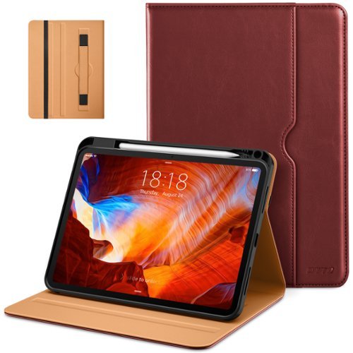 DTTO - Case for iPad Pro 11 Inch M5/M4,Premium Leather Business Folio Stand Cover with Pencil Holder, Auto Wake/Sleep - Burgundy Red-Front_Standard 