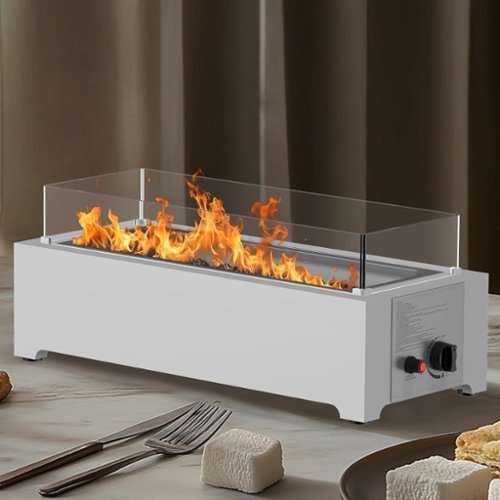 U-HOMY - 31.5" Stainless Steel Propane Fire Pit Table, 40,000 BTU Tabletop Gas Fire Bowl with Glass Rocks & Wind Guard-Front_Standard 