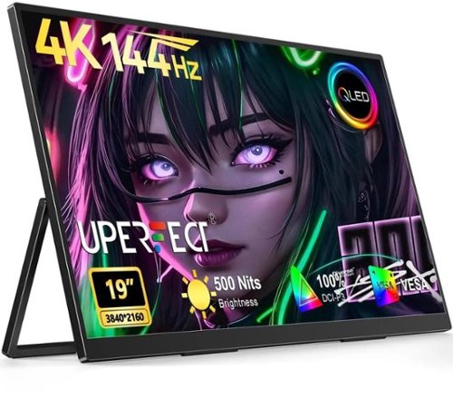 UPERFECT - 19" 4K 144Hz Portable Gaming Monitor - UHD QLED 500 Nits, 100% DCI-P3, USB-C - Black-Front_Standard 