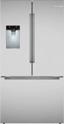 Front. Bosch - 100 Series 21.6 Cu. Ft. Bottom-Freezer French Door Counter-Depth Smart Refrigerator with External Water and Ice - Stainless Steel.