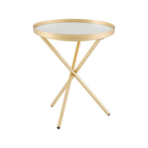 Walker Edison - Contemporary Tray-Top Faux Marble Round Side Table - Gold/Grey Marble-Front_Standard 