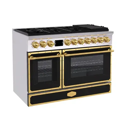 Front. Akicon - Akicon 6.7 Cu.ft Freestanding Gas Rapid Convection Range with 8 Sealed Burners and Cast Iron Grates in Jet Black - Jet Black.