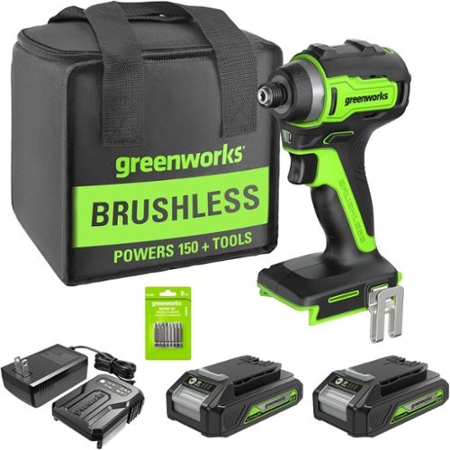 Greenworks - 24V Impact Driver Kit, 1950 in./lbs Torque, 1/4'' Hex Collet, with (2) 2Ah Batteries and 2A Charger - Green-Front_Standard 