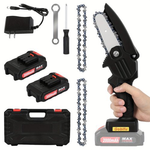 Oumilen - 4-Inch Mini Chainsaw with 2 Rechargeable Batteries-Front_Standard 