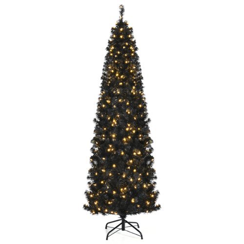 Costway - 7ft Pre-lit PVC Christmas Pencil Tree w/ 350 LED Lights - Black
