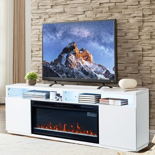 Ihomeadore - 68" LED 36" Insert Electric Fireplace TV Stand for TVs up to 78" - White-Front_Standard 