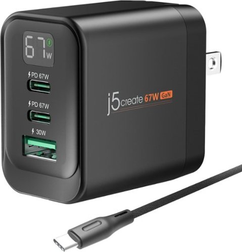 j5create - 67W 3-Port GaN Display Charger - Black