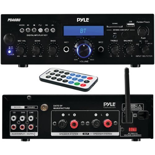 Pyle - 200-Watt Bluetooth Stereo Amp Receiver with USB & SD Card Readers - Black-Front_Standard 