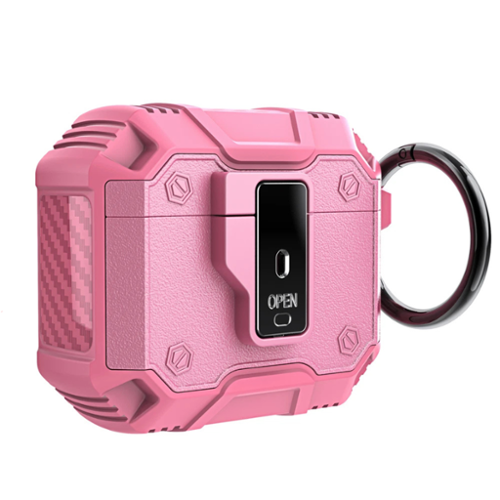 Stock Preferred - Rugged Shockproof Case for AirPods Pro with Keychain & Secure Lock - Pink-Front_Standard 