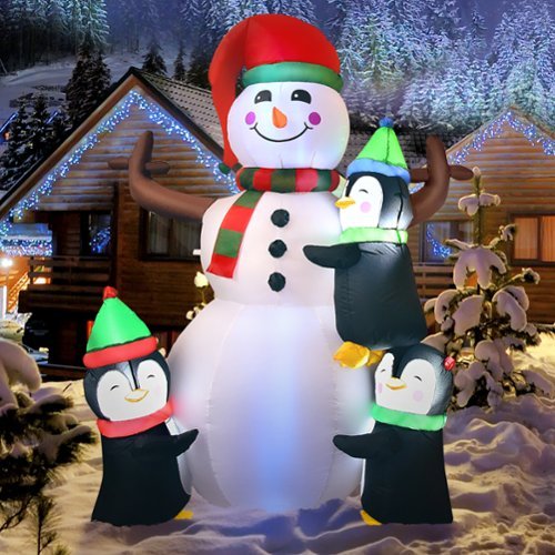 Costway 6ft Christmas Inflatable Snowman with Penguins Quick Blow up Snowman - Multicolor
