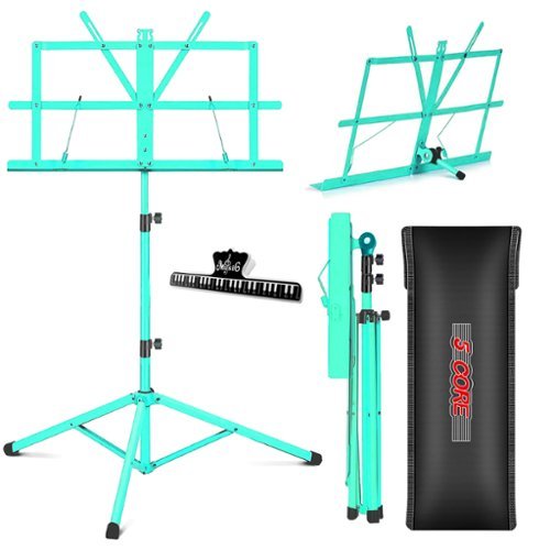 5 CORE - Music Stand Adjustable 57" Desktop Book Stands Sheet Holder All Metal Portable Bookstand - Green-Front_Standard 