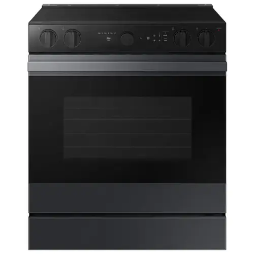 Front. Samsung - Bespoke Smart Slide-In Electric Range 6.3 cu. ft. with Air Sous Vide & Air Fry - Matte Black Steel.
