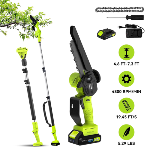Steelite - 2-in-1 Cordless Pole Saw & 6" Electric Mini Chainsaw,21V 2.0 Ah Battery Powered Brushless Pole Chainsaw-Front_Standard 