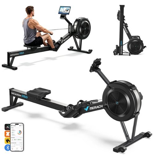 MERACH - Air Rowing Machine, Air Resistance & Magnetic, Ergonomic Seat,440LBS, Performance Monitor - Black-Front_Standard 