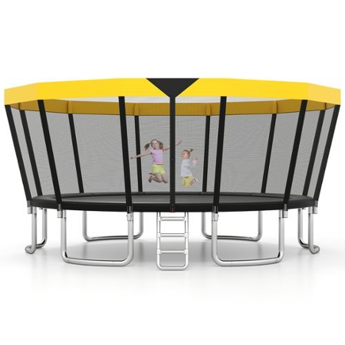  Gymax - 16 FT Outdoor Trampoline w/Non-Slip Ladder Enclosure Net &amp; Anti-Rust Coating - Yellow