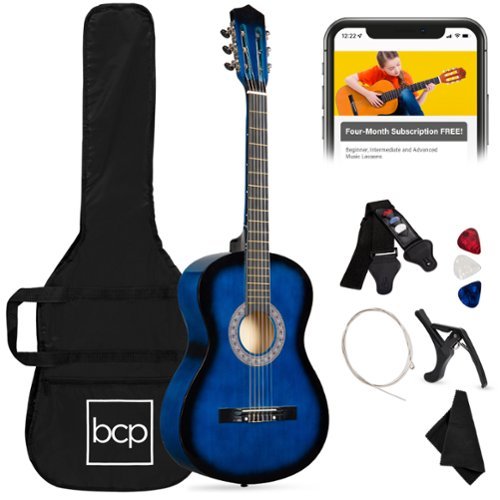 Best Choice Products - 38in Beginner Acoustic Guitar Starter Kit w/ Gig Bag, Strap, Extra Strings - Blue - Blueburst-Front_Standard 