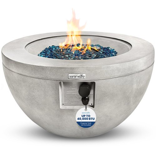 SereneLife - Outdoor Propane Fire Pit Table, 40,000 BTU, Round, Adjustable Flame, PVC Cover, Lava Rock - SLNFBAL7 - Gray-Front_Standard 