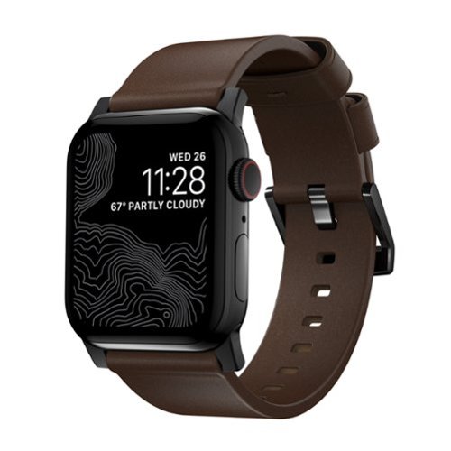 Nomad - Modern Leather Watch Strap for Apple Watch 44mm/45mm/49mm - Brown with black lugs-Front_Standard 