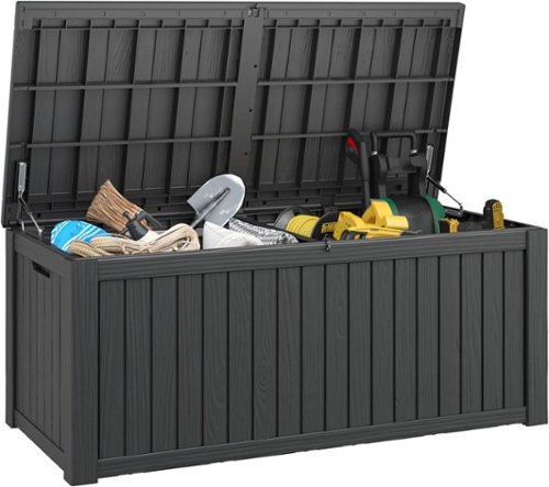 Yardgrace - 190 Gal. Resin Deck Box Outdoor Waterproof Storage Lockable UV Resistant for Patio Furniture Garden Tools Pool Supplies - Black-Front_Standard 