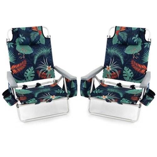 Costway 2-Pack Folding Backpack Beach Chair 5-Position Outdoor Reclining Chairs with Pillow - Dark Green
