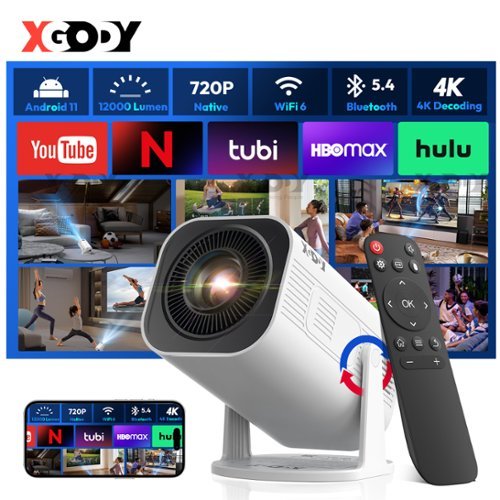 Xgody - Gimbal 3pro Mini Smart Portable Projector 12000 Lumens 720P WiFi Bluetooth Auto Keystone Home Theater-Front_Standard 