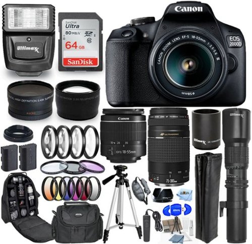Canon - EOS 2000D / Rebel T7 18-55mm + 75-300mm + 500mm 30 Piece Accessory Bundle-Front_Standard 