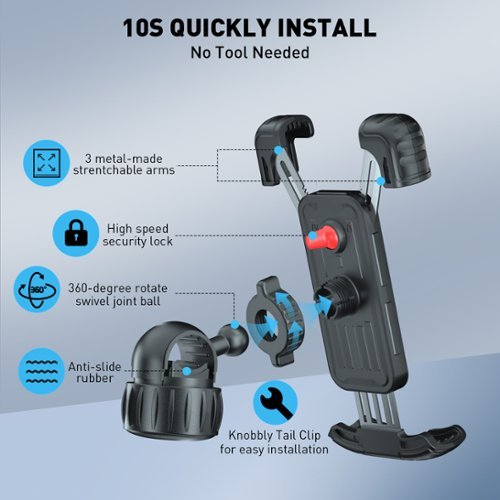 HiBoy Bike Phone Holder, 360° Rotation Adjustable Motorcycle Phone Mount - Black BUY IN AUSTRALIA