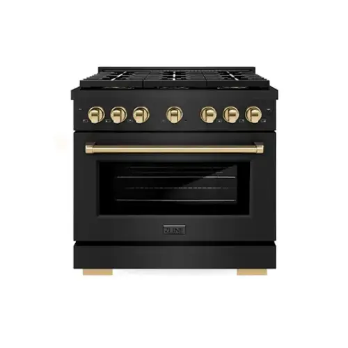 Front. ZLINE - ZLINE Autograph 36 in. Black Stainless Paramount Gas Range with 6 DuoPro Burners w/ Gold Accents (PSGRBZ-36-G) - Black Stainless Steel.