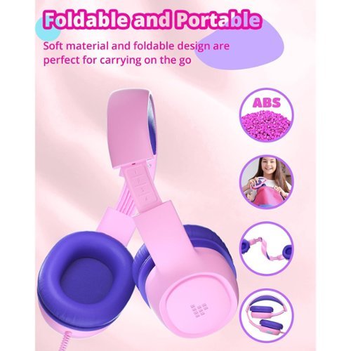 Tronsmart KH01 Wired Headphones for School Travel, Safe Volume Limited, Foldable Lightweight Over-Ear Headphones for PC/Tablet - Blue/Pink GLOBAL SHIPPING