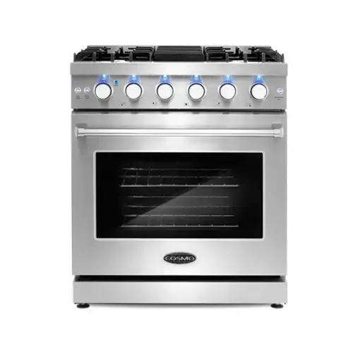 Front. COSMO - COS-EPGR304 30 in. Haven Collection 4.8 cu. ft. Gas Range with 5 Sealed Burners, Convection Oven, Knob LED Lights - Stainless Steel.